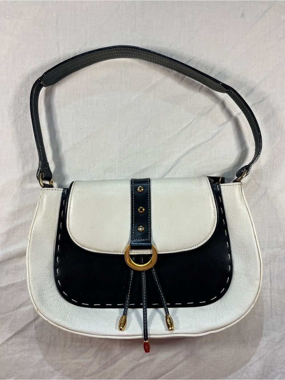 Double M Milano Black White Leather Shoulder Bag Western Minimalist Indie